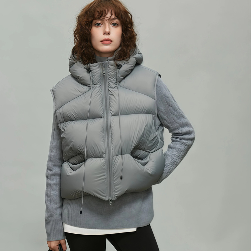 Пуховик-жилет с капюшоном из белого гусиного пуха для женщин, короткая верхняя одежда, новая осень и зима 2024, утолщенный жилет для мужчин
