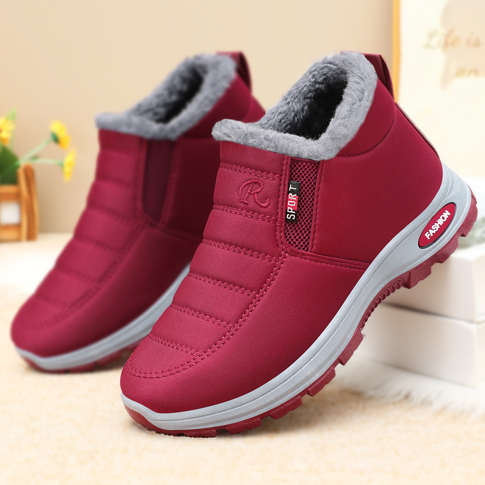 Cotton Shoes for Women, Cross-Border Large Size Women's Boots, Cold-Proof and Warm, Middle-Aged and Elderly Cotton Boots, Velvet Thickened Snow Boots, High-Top Women's Shoes