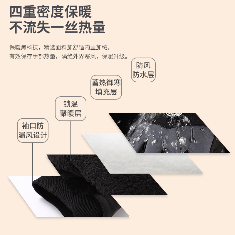 Customized Ski Gloves to Heattech and Cold-Proof for Women's Winter Outdoor Cycling Fleece-Lined and Thickeneded Touch Screen Windproof and Waterproof Men's Gloves