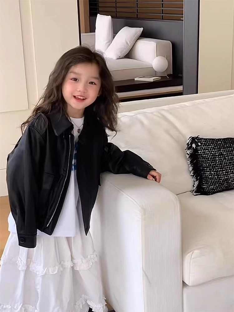 Кожаная куртка для детей весна-осень 2024, короткая ретро мотоциклетная куртка, стильный корейский пулевый жакет для мальчиков и девочек