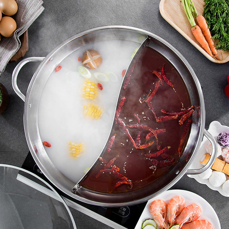 304 Stainless Steel Mandarin Duck Pot Induction Cooker Special Thickeneded Hot Pot Pot Mandarin Duck Pot Two-Flavor Pot Double-Ear Soup Pot
