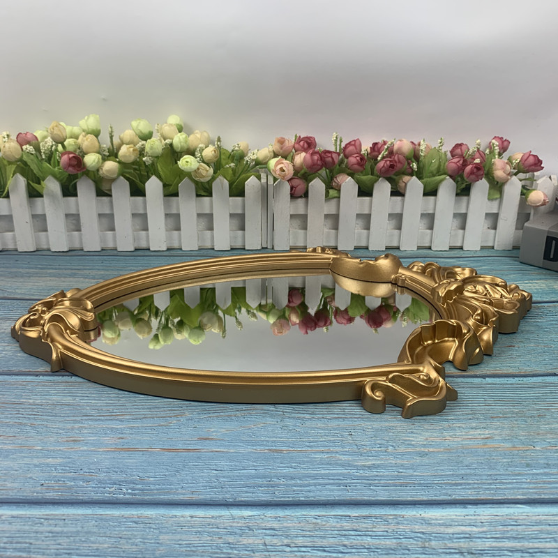 Factory Supply Shaped Plastic Decorative Mirror Hanging Mirror Amazon Export European Shield Retro Embossed Hollow Mirror