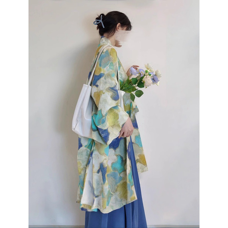 Ретро китайский стиль, улучшенная свободная блуза с широкими рукавами, длинная рубашка с принтом, двойная застежка, большой размер, весна-осень 2025