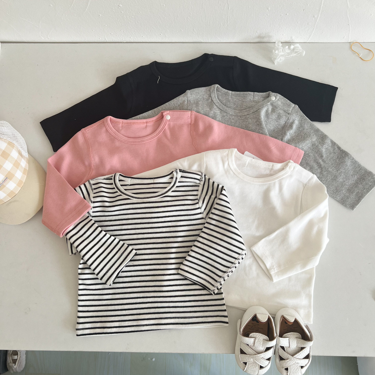 Boneless Children's bottoming shirt Spring and Autumn New Korean style men's and women's baby cotton ins elastic basic long-sleeved T-shirt top