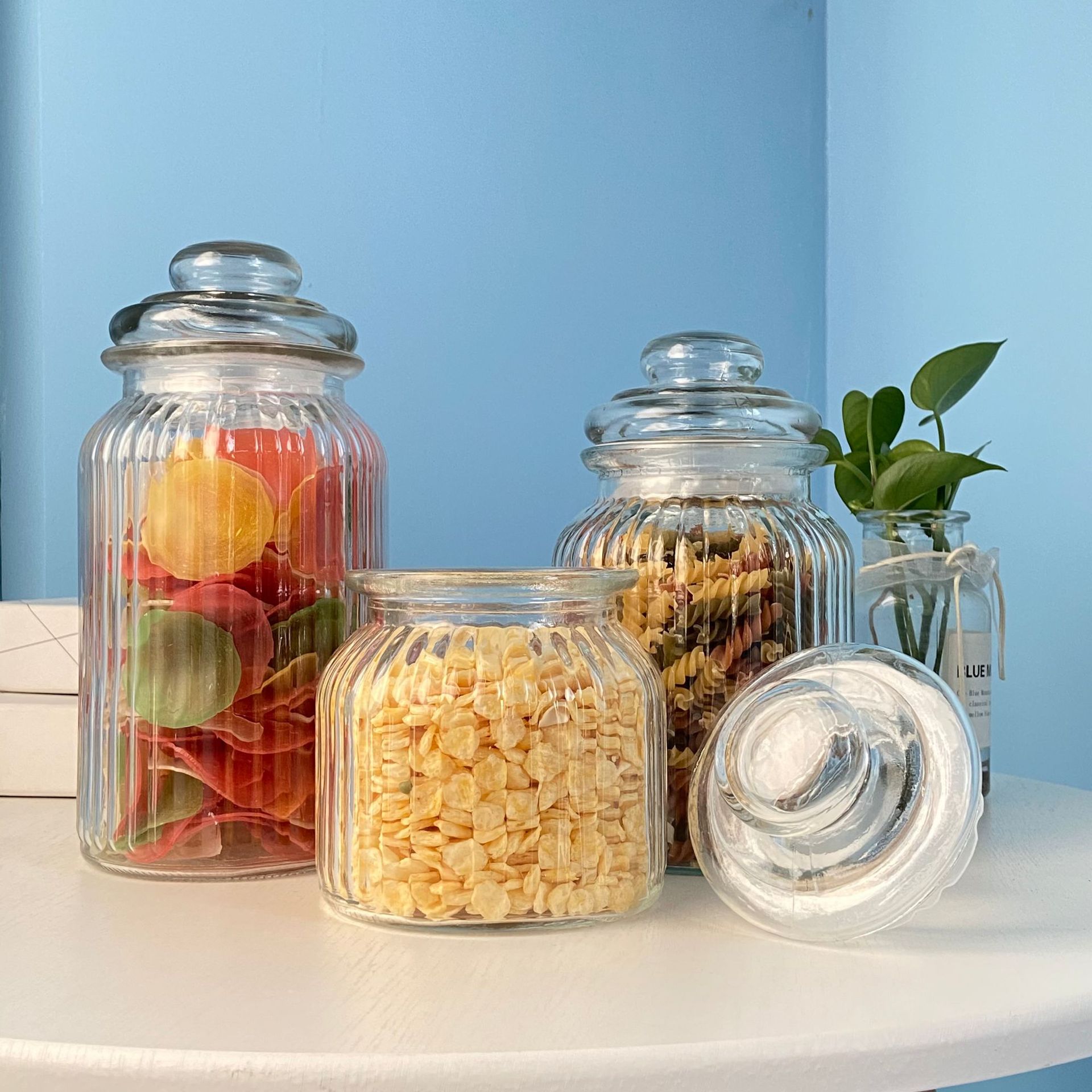 105 Series Straight Vertical Pattern Glass Jar Kimchi Food Storage Round Bottom Sealed Jar Kitchen Storage Storage Jar