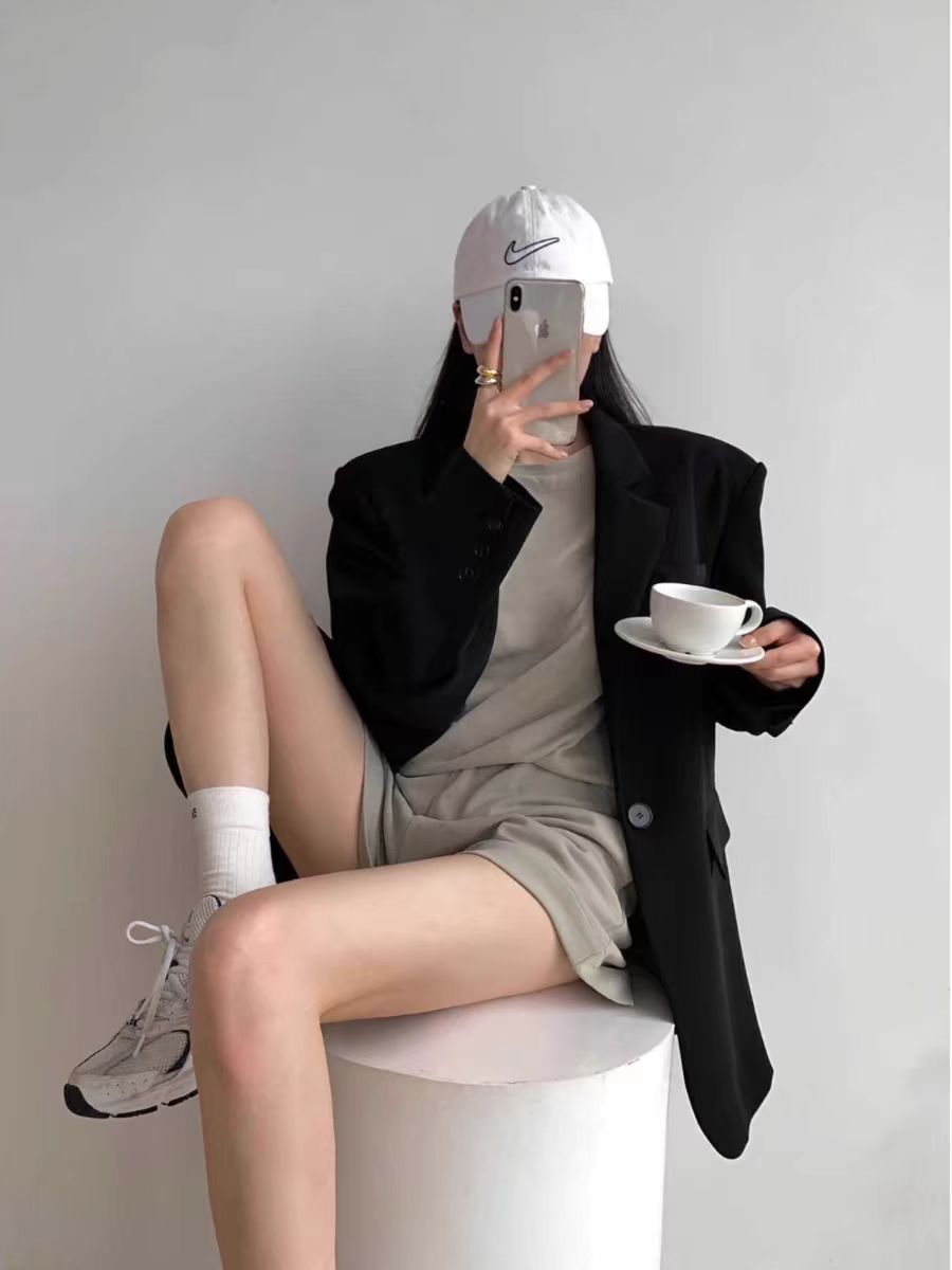 Spring and Autumn Suit Black Temperament Fashion New Jacket Commuting Casual Korean Style Small Suit Small Suit Jacket