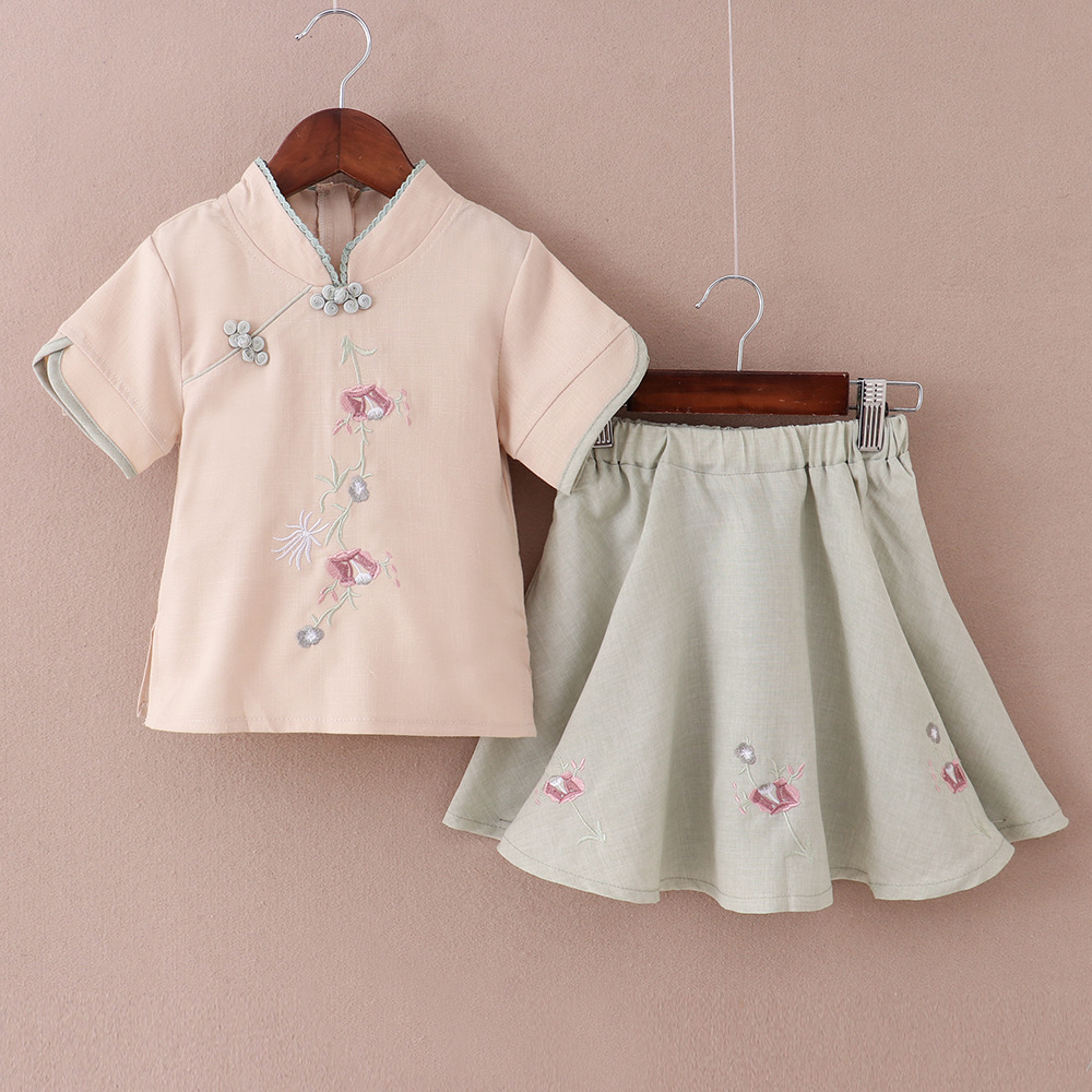 Летний костюм для девочек в древнем стиле, хлопковый и льняной, школьная форма, танг для девочек