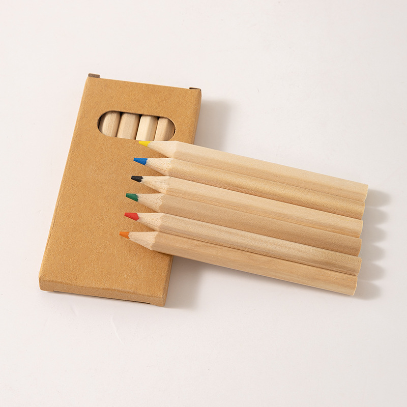 Набор коротких мини цветных карандашей 6 цветов, в коробке из крафт-бумаги, детские карандаши для рисования, канцелярские товары, оптовая продажа