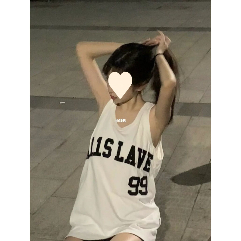 Summer Round Neck Student Mid-Length Retro Letter Print Loose Sleeveless Sports Vest T-Shirt Top Women's Ins Trend