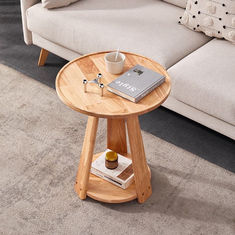 Light Luxury Solid Wood Small Coffee Table, Sofa Side Table, Mini Storage Small Round Table, Living Room, All Solid Wood Bedroom Bedside Corner Table