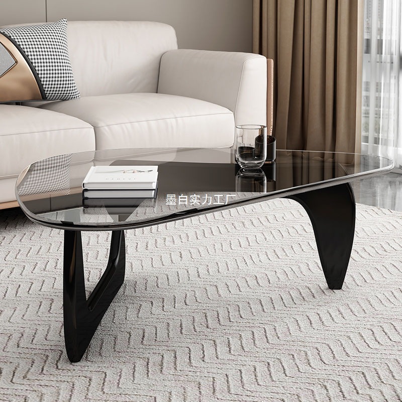 New Movable Coffee Table with Glass Rock Slab, New Irregular Small Table, Ins-Style Minimalist Floor Table