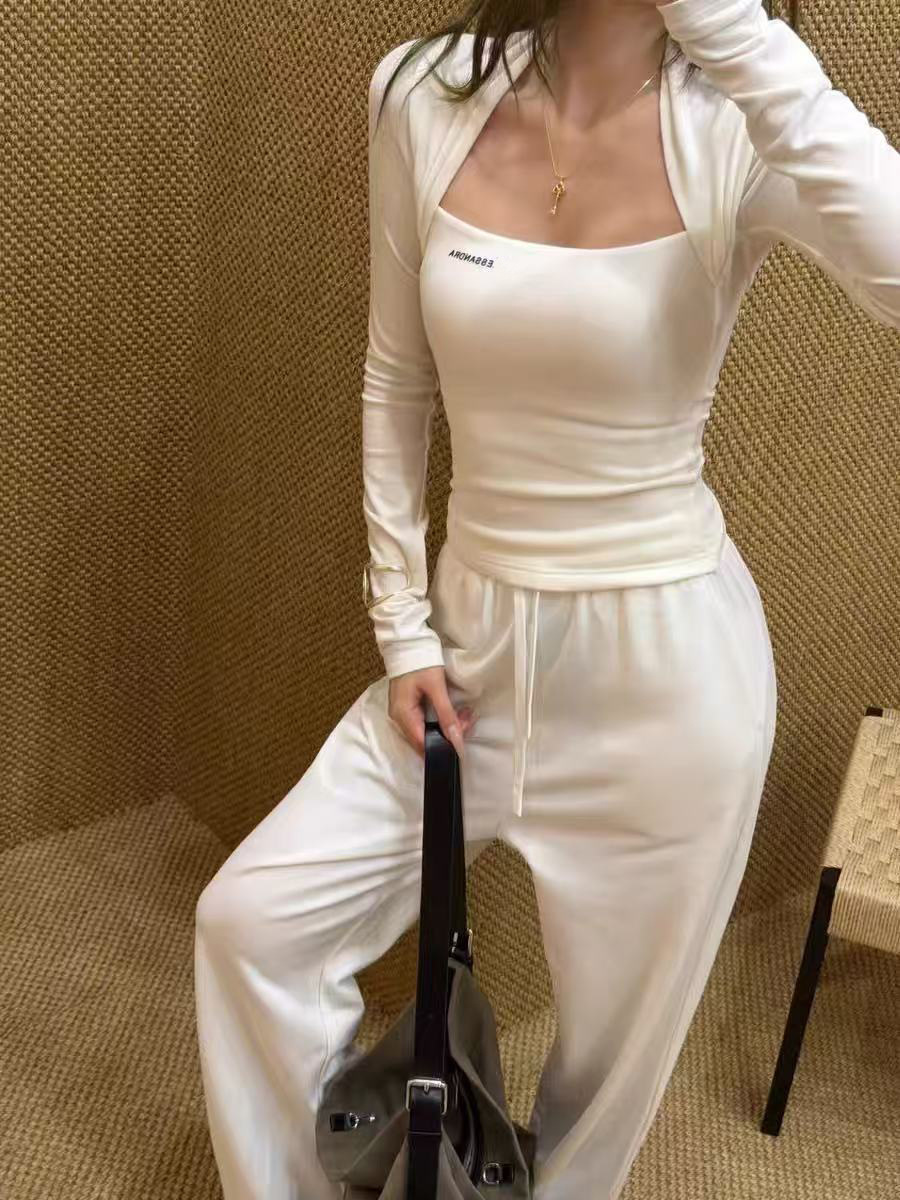 Le Brand Nanyou High-Quality In-Stock Square-Neck Halter-Neck Printed Slim-Fit Long-Sleeve Solid Color T-Shirt for Layering