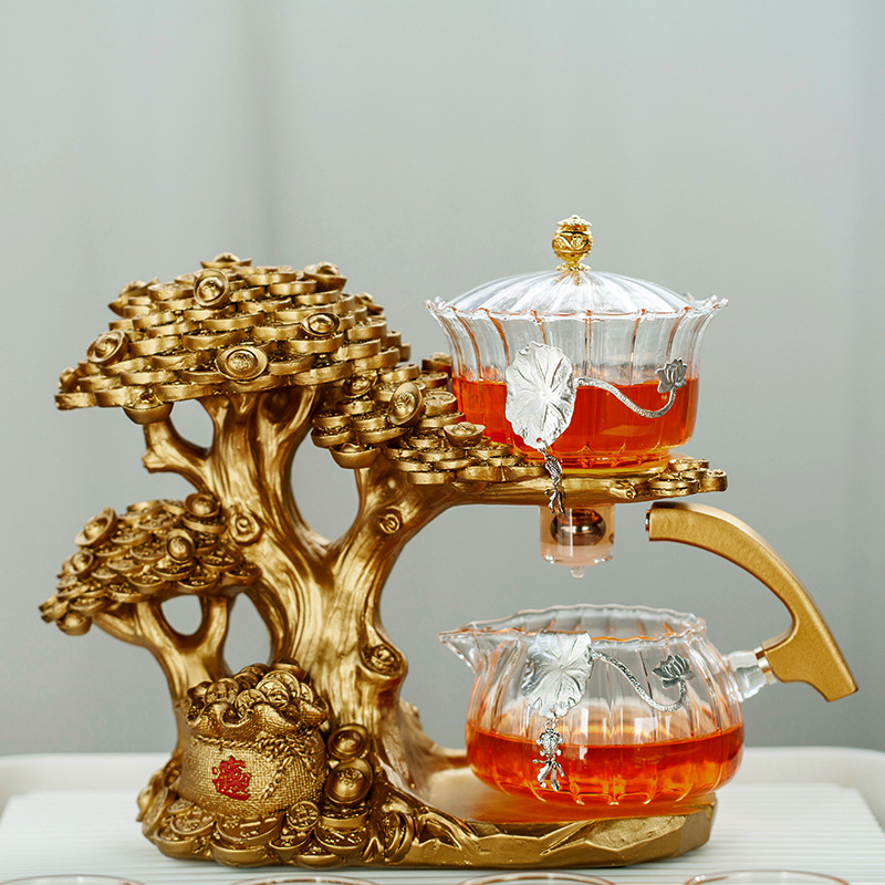 Money Tree Semi-automatic Tea Set Lazy Glass Kung Fu Tea Set Home Office Reception Creative Magnetic Tea Maker