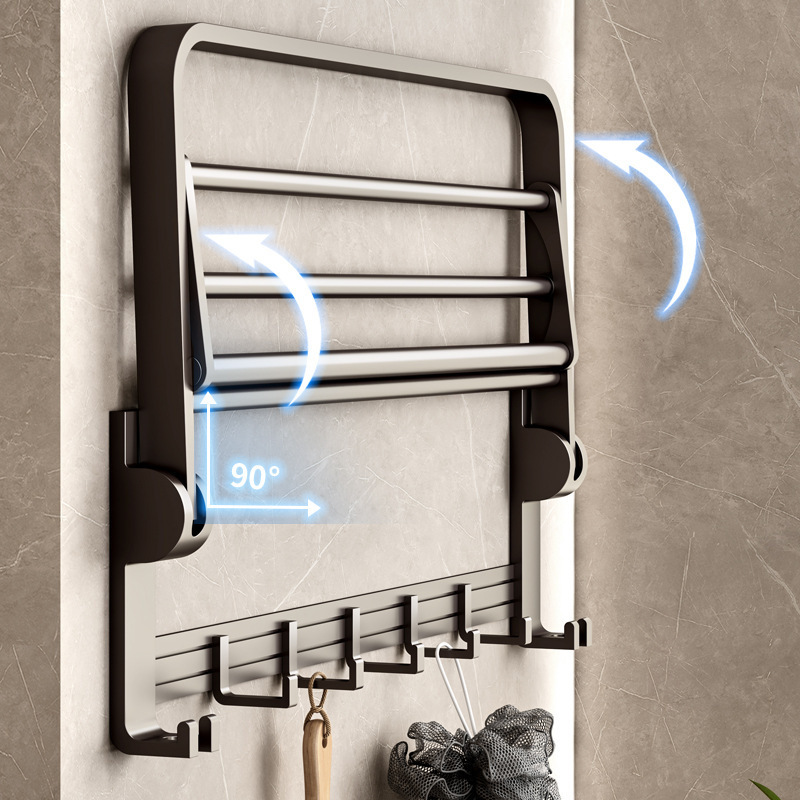Towel Rack Toilet Punch-free Bathroom Rack Wall-mounted Restroom Toilet Space Aluminum Gun Grey Bath Towel Rack