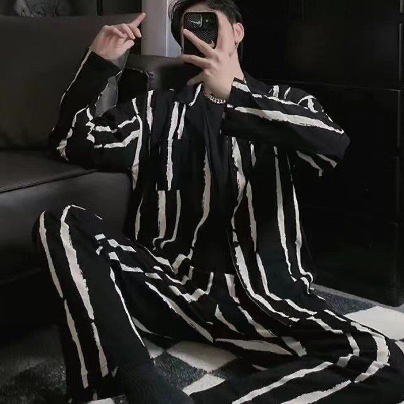 2024 autumn men's young middle-aged and elderly fashion Korean version of suit long sleeve cardigan pajamas casual home clothes wholesale