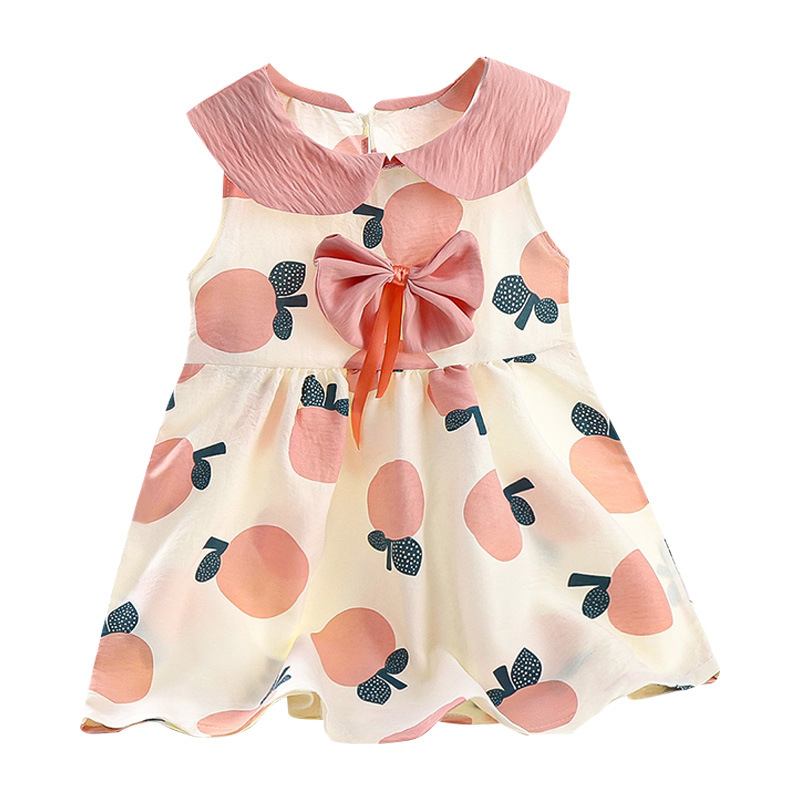 2024 New Summer dress Clouds Cotton Princess Dress Sleeveless Girl's Bow Cute Dress Breathable Comfortable