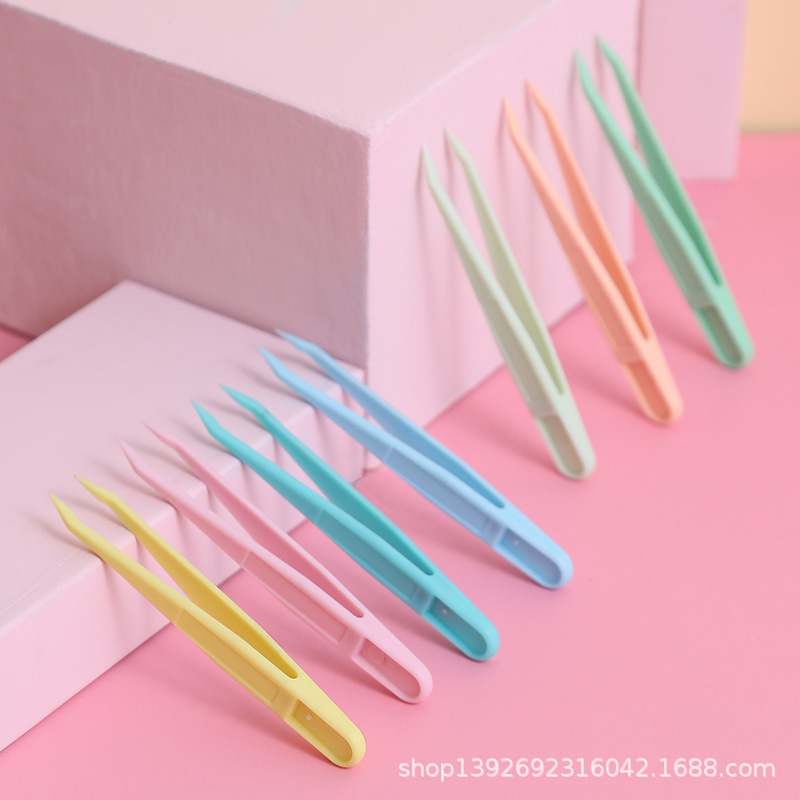 8cm plastic tweezers mini goo ka hand account clip color cartoon stationery tools hard plastic