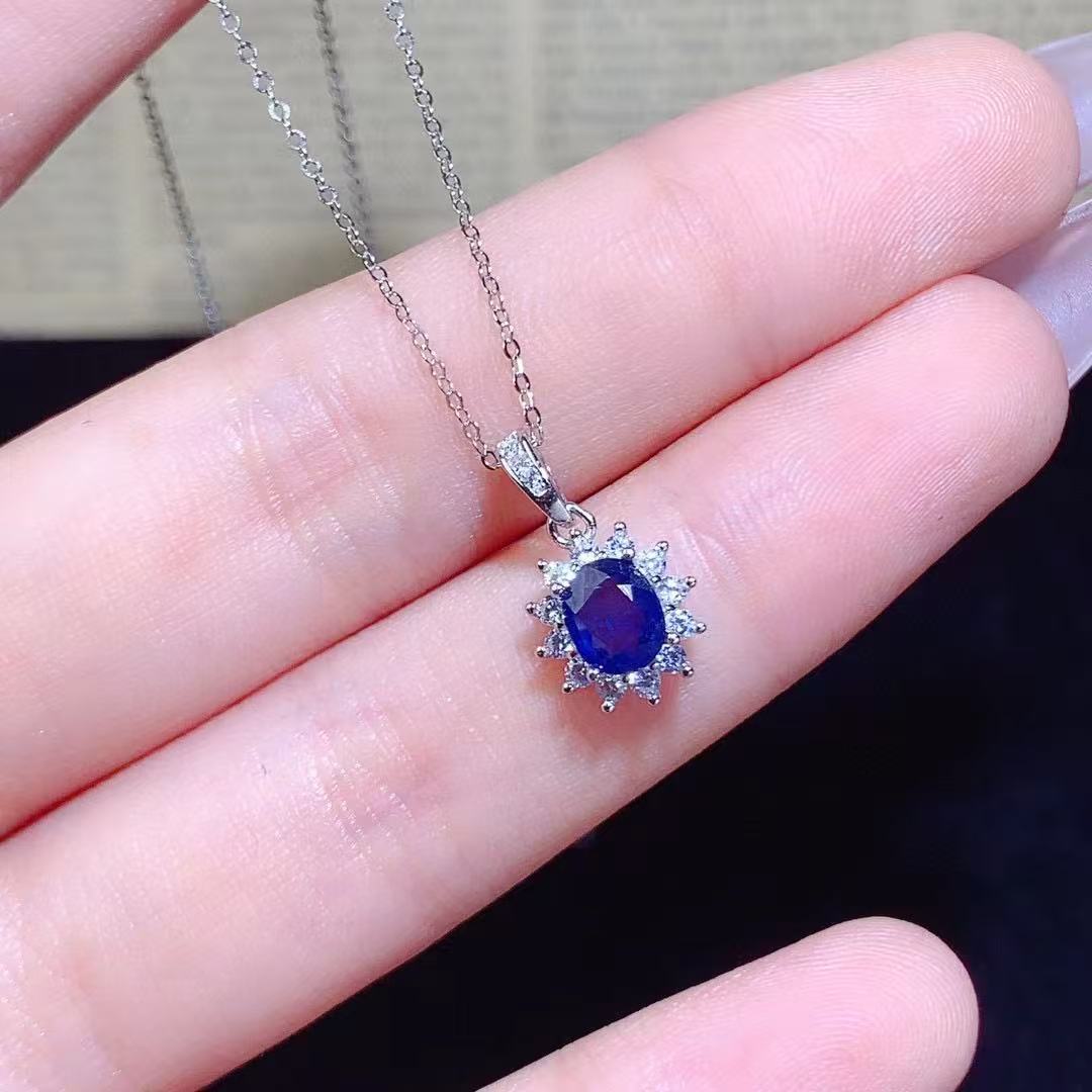 Набор из серебра 925 пробы, кулон из натурального сапфира, простое модное, популярное, классическое ожерелье на ключицу, цветное сокровище