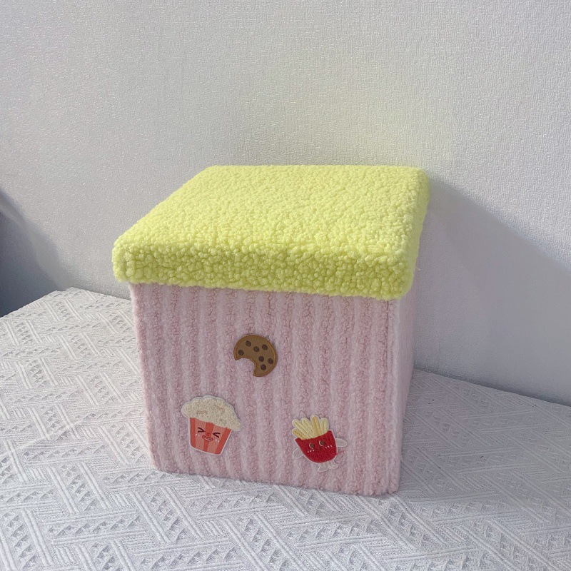 A Cute Dopamine Storage Basket, New Snack with Lid, Shoe-Changing Stool, Cartoon Entrance with Lid, Foldableable Shoe-Changing Stool