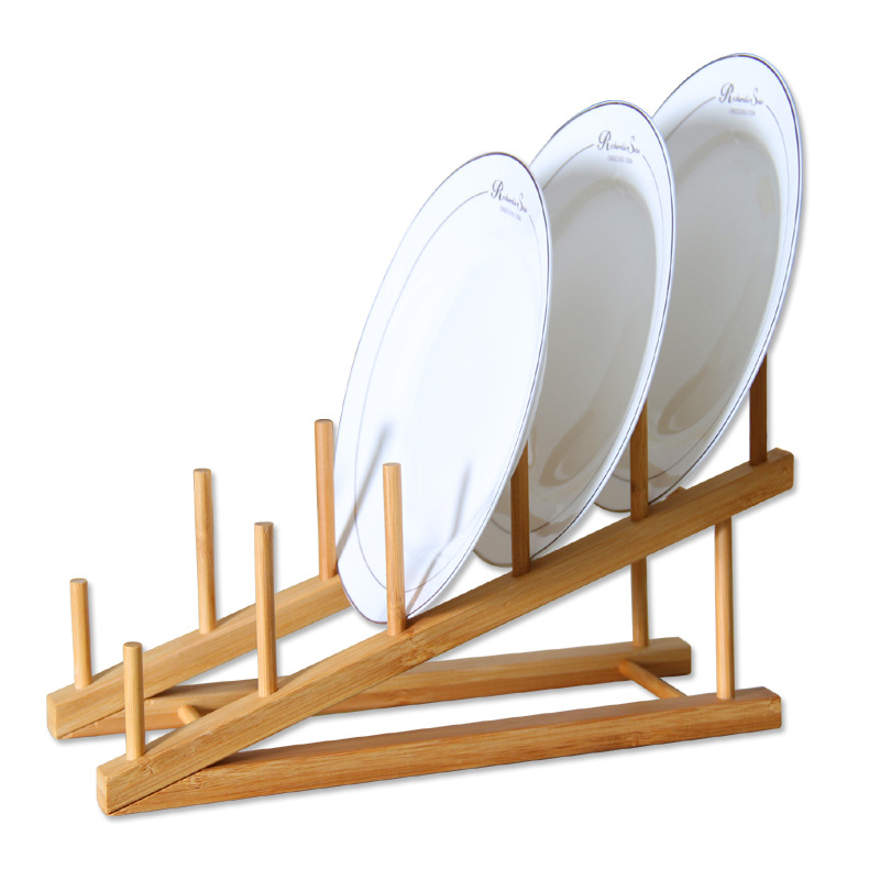 Multi-functional Plate Storage Rack Household Kitchen Bamboo Display Storage Rack Dishes Dinner Plate Drain Rack