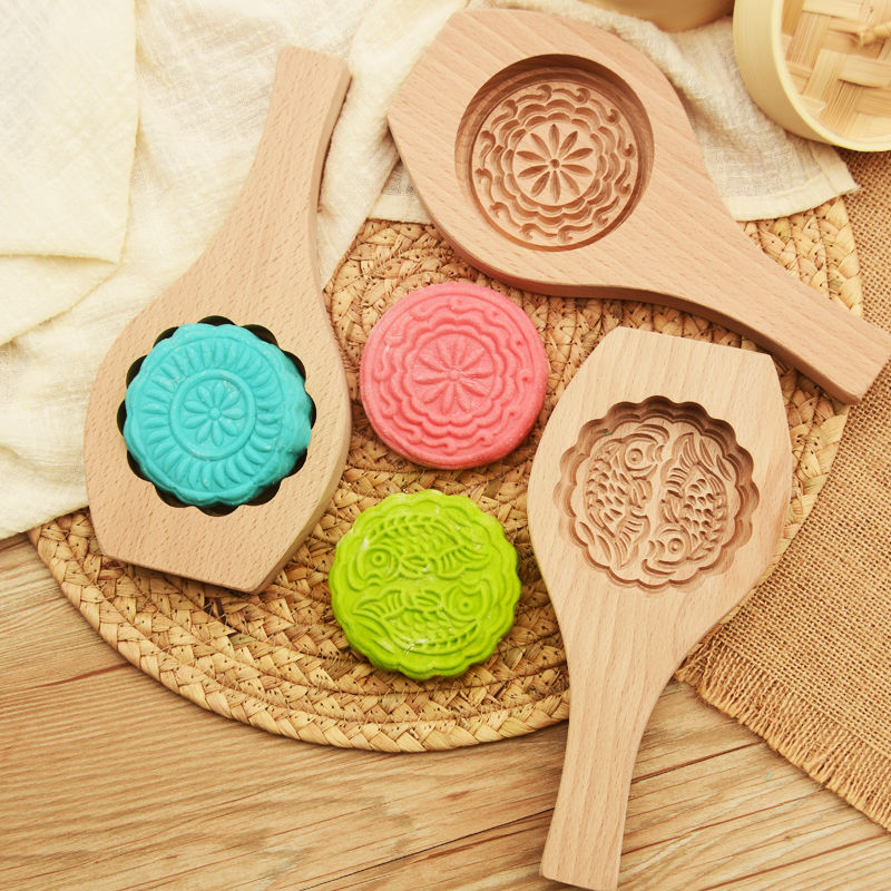 Golden Carved Wooden Cake Mold Wooden Cake Mold Mid-Autumn Moon Cake Mold Wholesale Baking Mold Single Hole 8.0 Flower