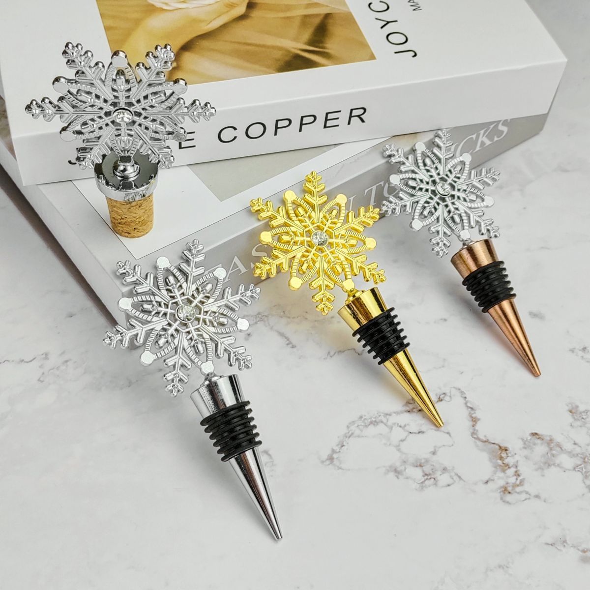 Christmas wine stopper big snowflake with diamond golden silver wine bottle stopper cork stopper high-grade gift