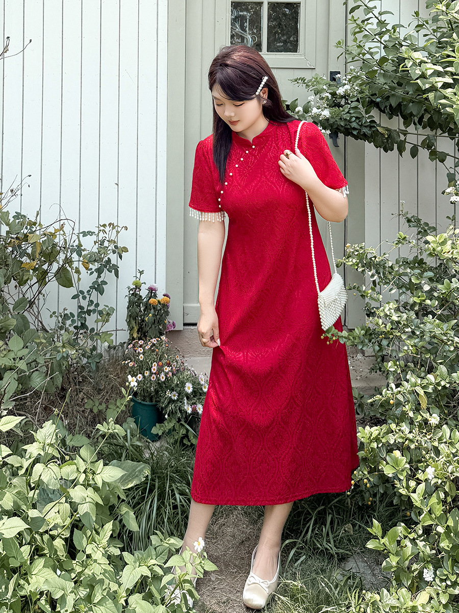 New Chinese Style National Style Vertical Collar Tassel Cheongsam Women's 2025 Summer New chubby girl Engagement Toast 222216