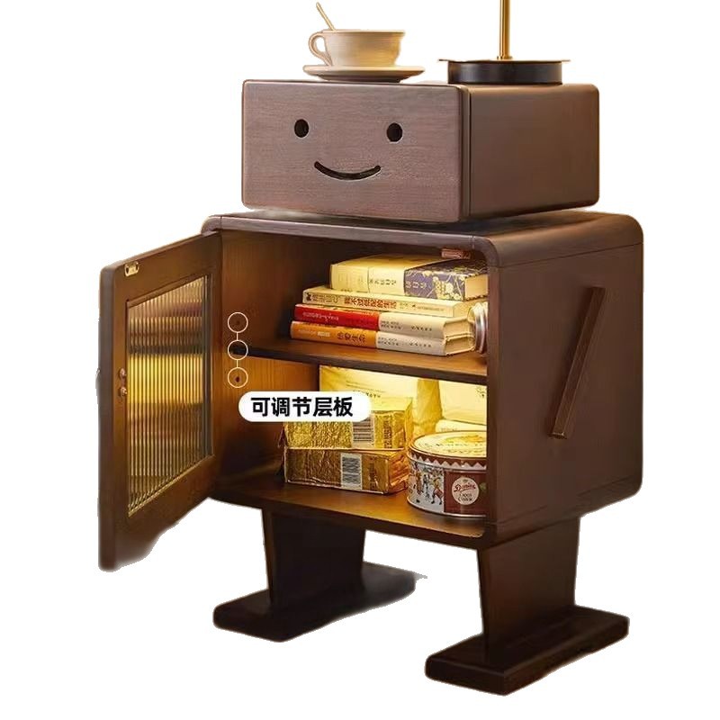 Internet Celebrity Robot Bedside Table Home Bedroom Solid Wood Children's Bedside Table Storage Storage Cabinet Creative Living Room Side Cabinet