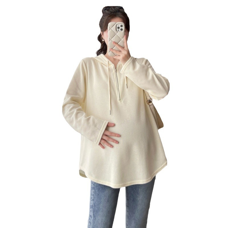 2024 Spring and Autumn Maternity New Fashion Korean Casual Sweet Loose Hooded T-shirt Trendy Mom Age-reducing Top