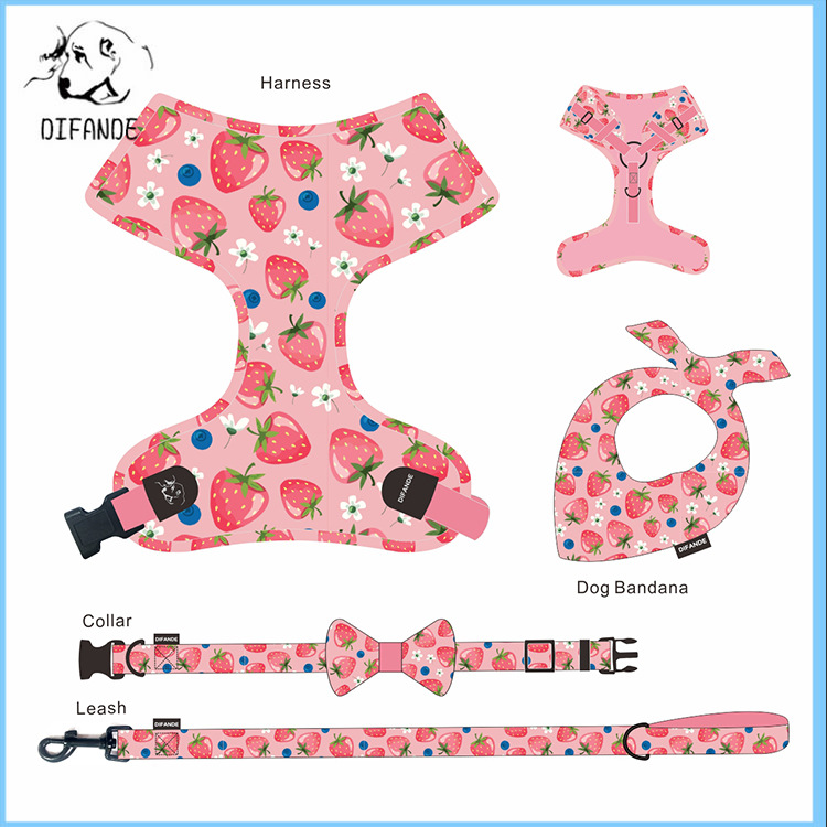 Chest strap vest reflective pet leash suit large, medium and small dogs strawberry fruit pattern dog rope chest back
