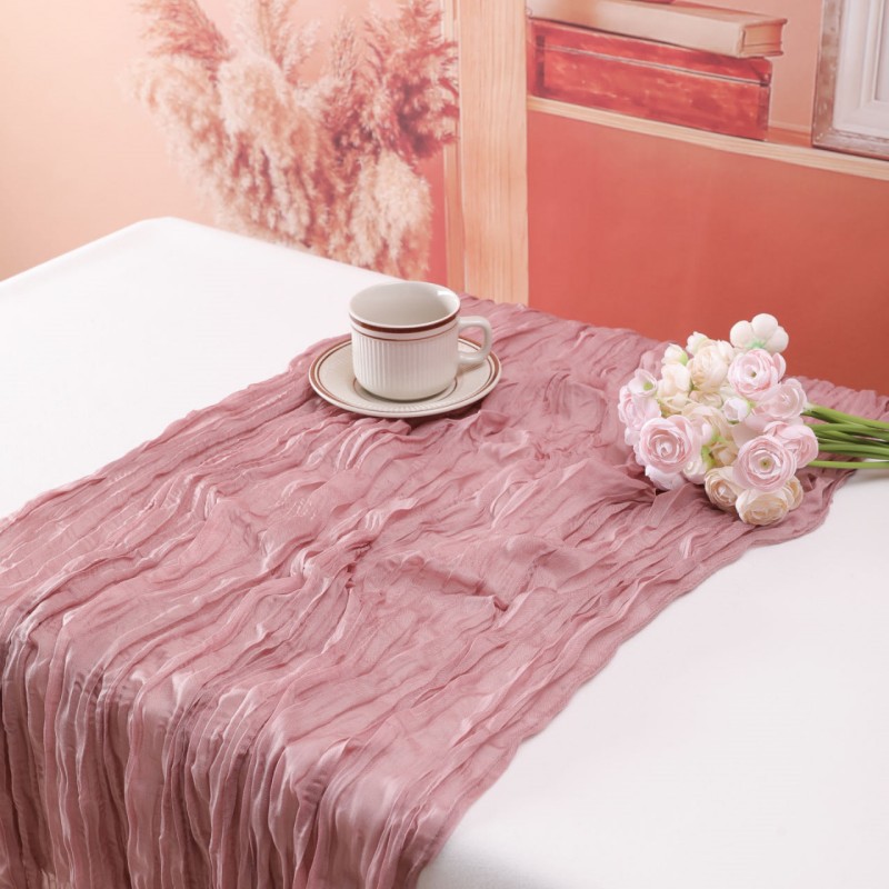 Cross-border Hot Home Birthday Party Decoration Bari Yarn Tablecloth Wedding Shooting Background Props Table Runner Wrinkled Cloth