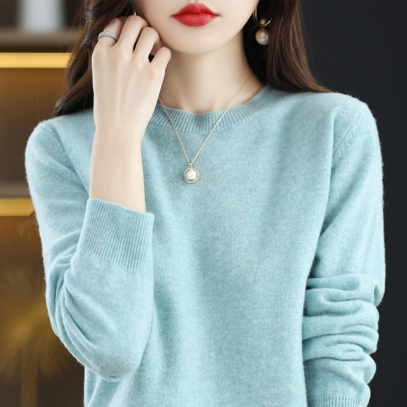 Autumn and winter New 100% pure woolen sweater women's first-line popular round neck knitted bottoming shirt elegant all-match Western style sweater