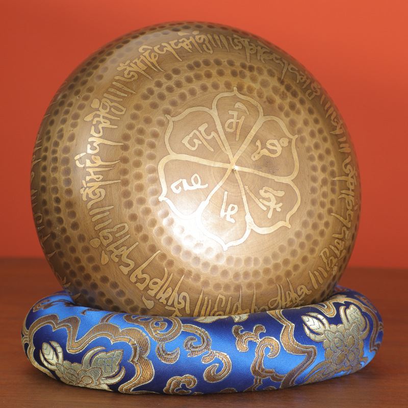 Nepalese Singing Bowl Yoga Meditation Buddhist Sound Bowl Xizang Singing Bowl Six-Character Mantra Bowl Copper Bowl Handmade Musical Instrument