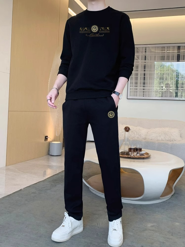 Spring and Autumn New Long Sleeve Sweatshirt Suit Round Neck Sports Sweatshirt Suit Men's Autumn and Winter Men's Casual Suit Youth