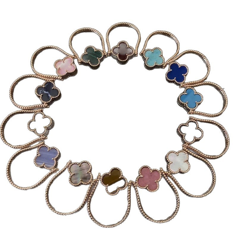 New Fashionable and Simple Elegant Double-Sided Red Agate Laser Four-Leaf Clover Ring 18K Rose Gold Flip Double-Sided