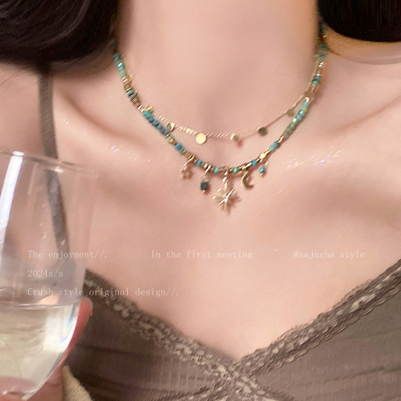 Женская легкая роскошная бусы из синих манговых звезд, нишевая цепочка, бохо-солнечное летнее ожерелье