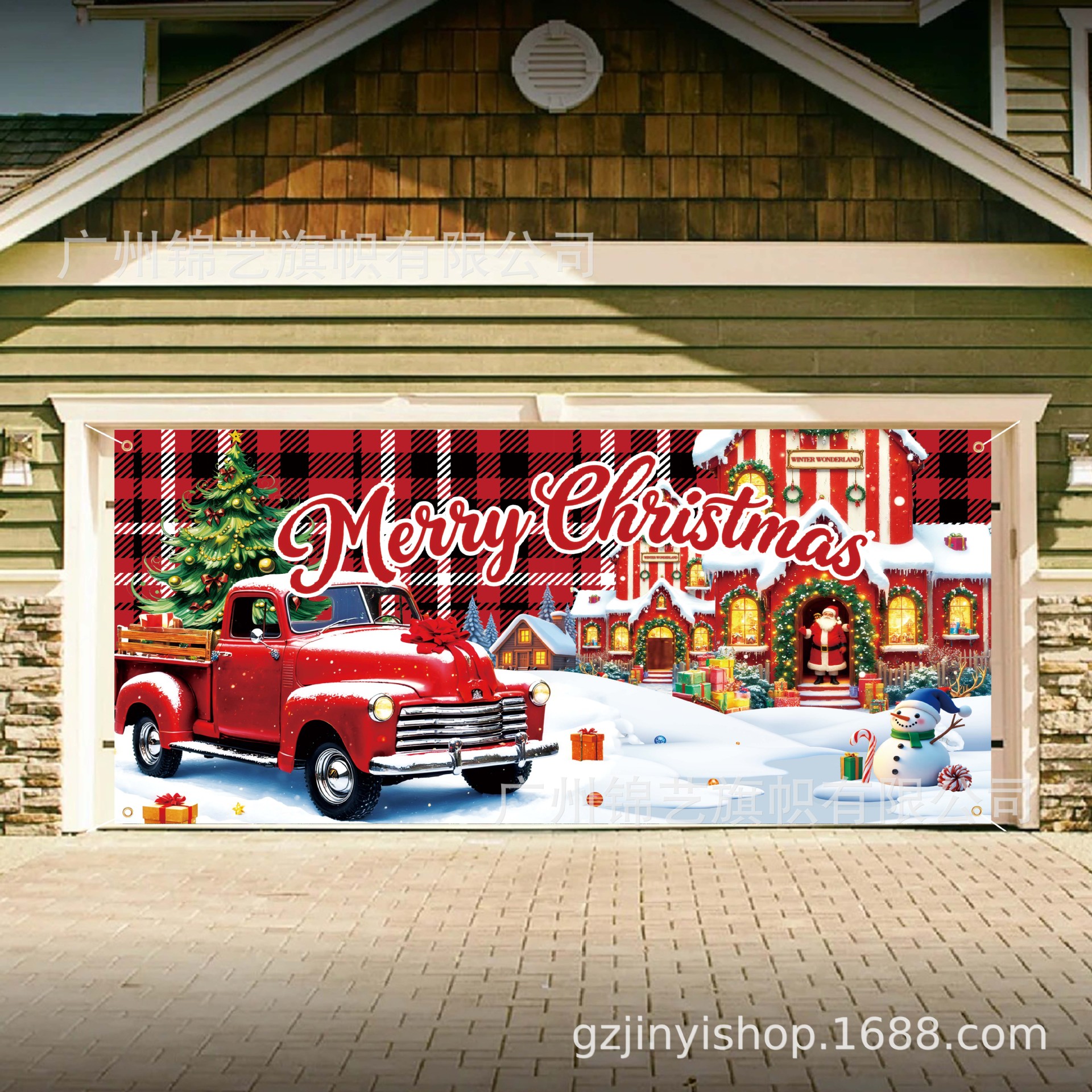 Amazon's New Best-Selling Christmas Garage Door Christmas Tree Holiday Decoration Atmosphere Outdoor Background Cloth Hanging Cloth