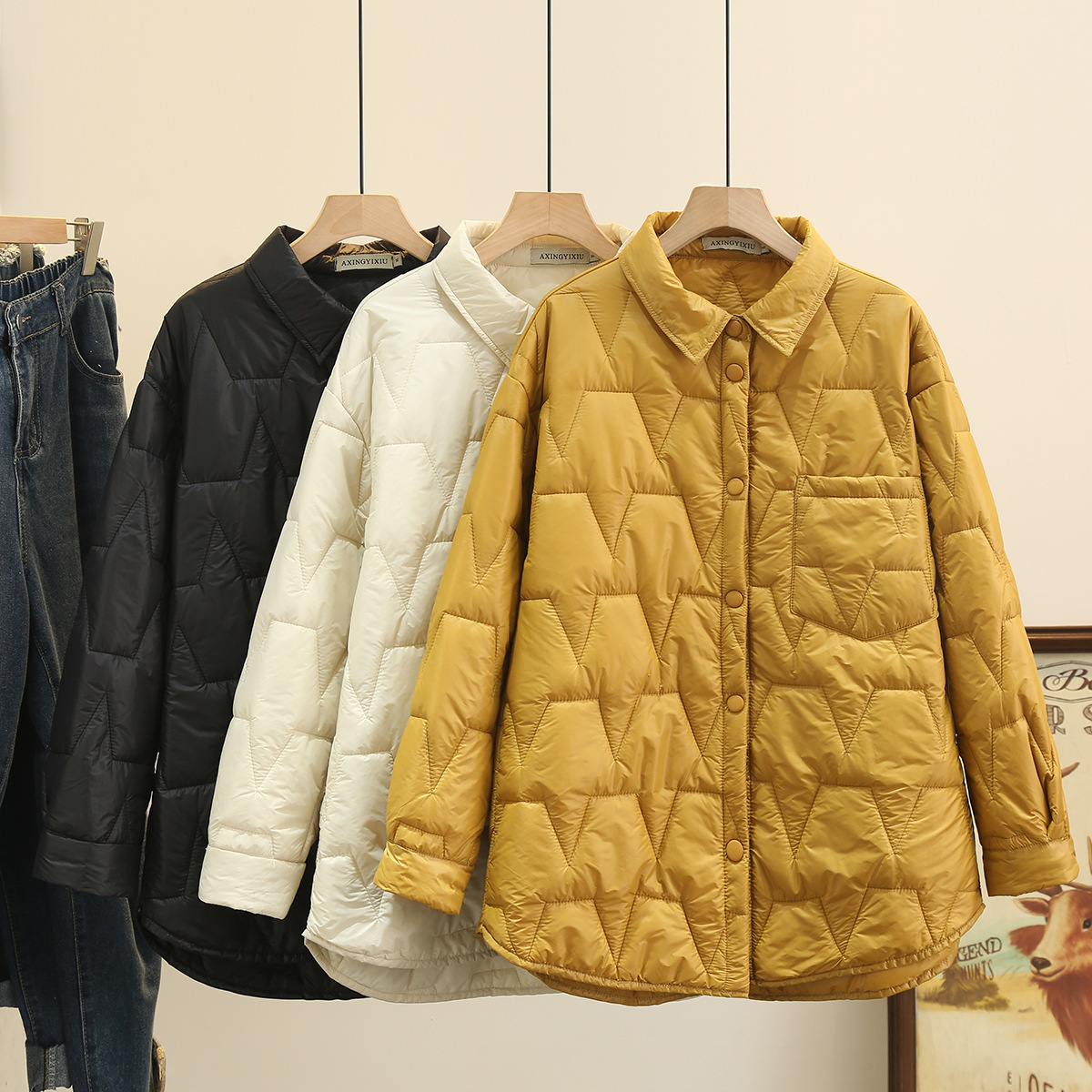 Новая корейская стеганая куртка для полных девушек, повседневная, с лацканами, большой размер, мода 6962