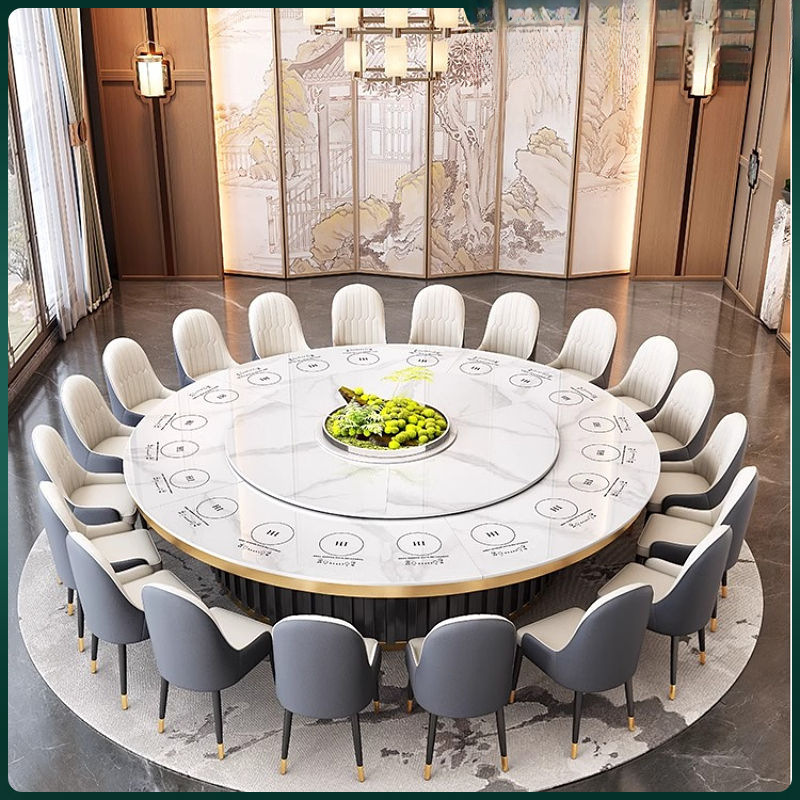 High-End Italian-Style Sintered Stone Dining Table for 20 People with Built-In 800W Induction Cooker, Selected Hotel Model, Family Integrated High-End