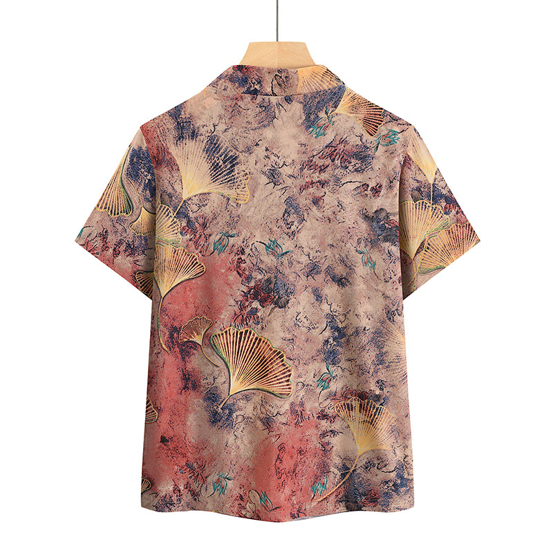 Summer Mother's New Style Middle-aged and Elderly Grandma's Short-sleeved Printed Top Loose Casual Comfortable Clothes for the Elderly