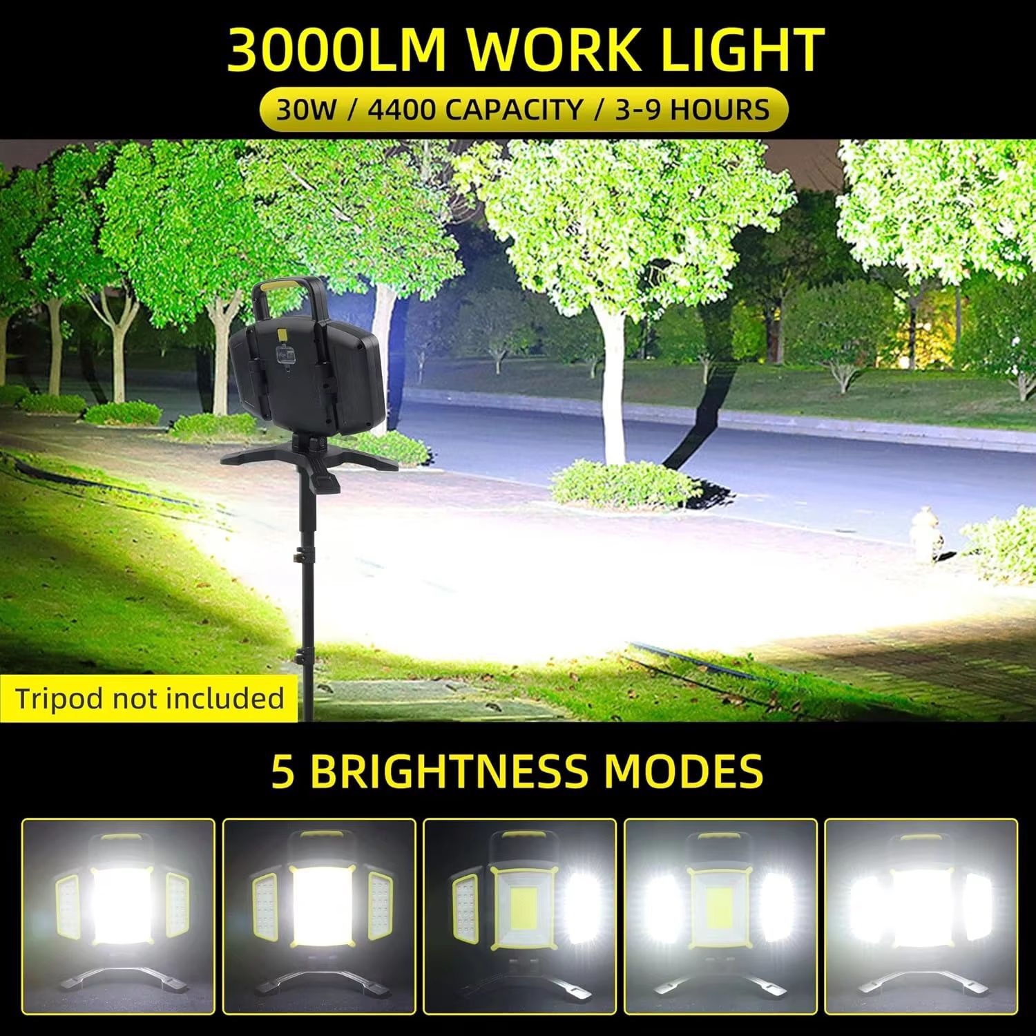 Rechargeable LED work light 5 lighting modes Magnetic base Outdoor emergency lighting flood light