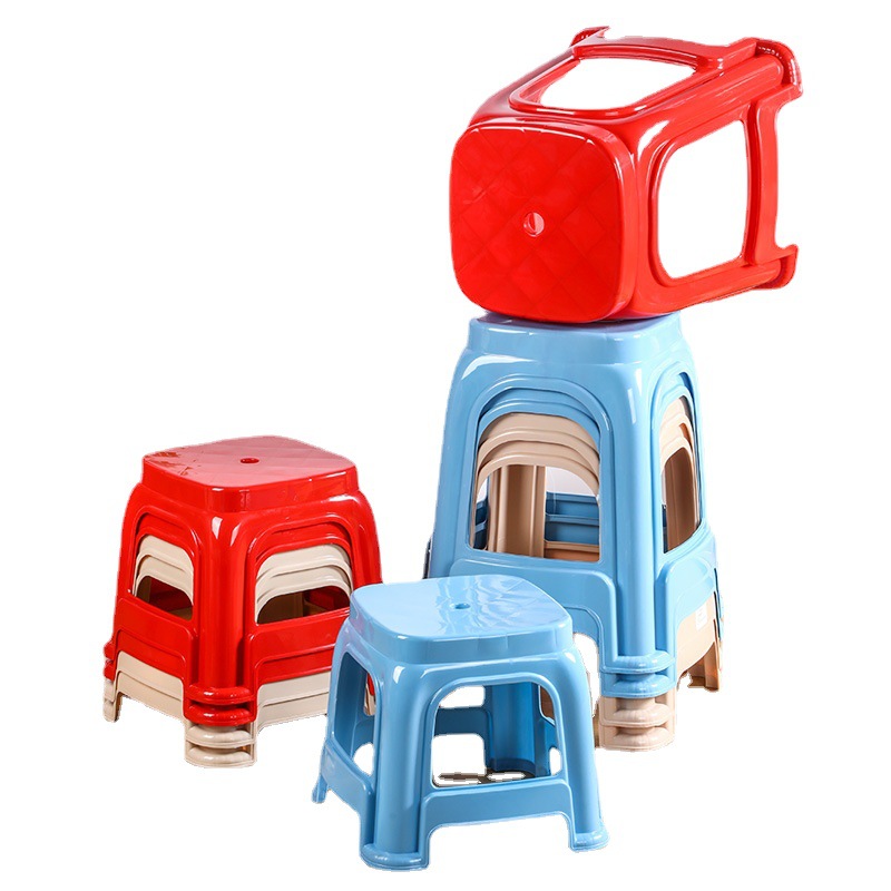 Thickened plastic stool household adult high stool food stalls red square stool plastic chair living room bench wholesale