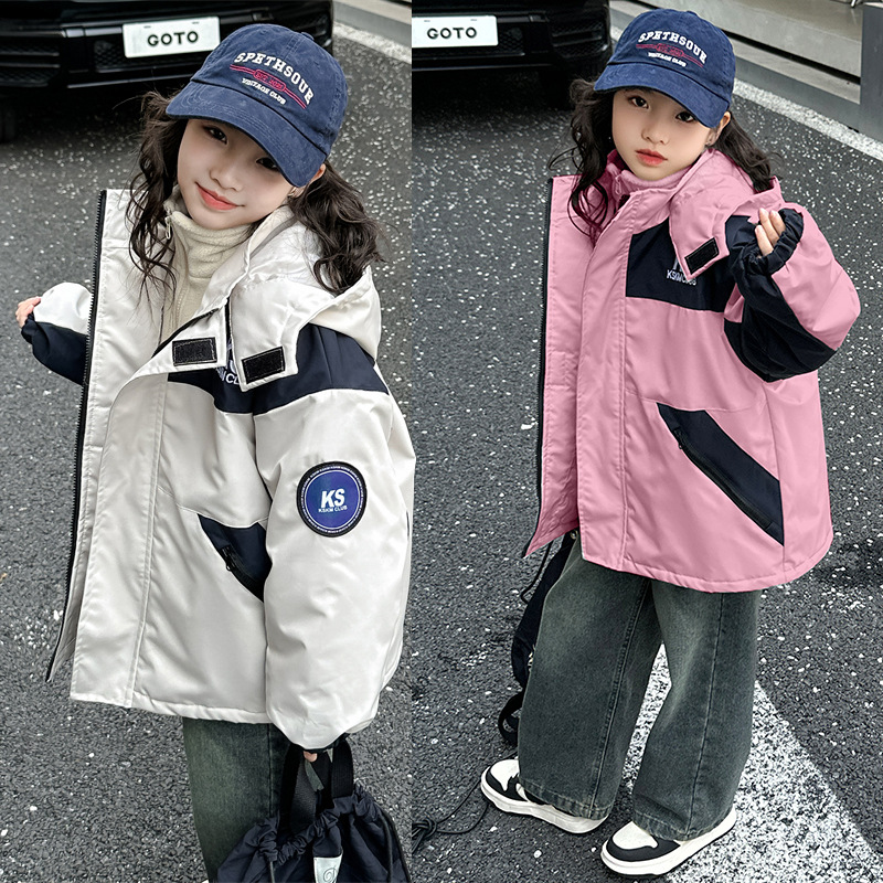 Foreign Trade Girls' Three-In-One Jacket, Quilted Jacket, Winter Style, Medium and Large Children's Warm Jacket, Two-Piece Set, Detachable
