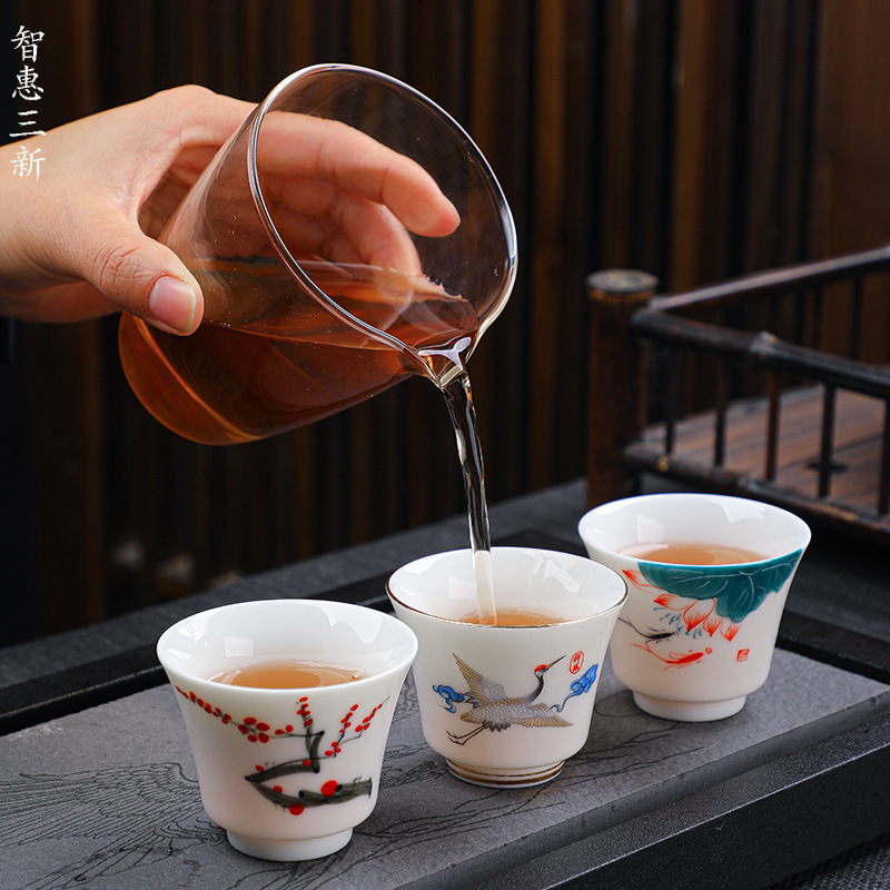 Ceramic tea cup suet Jade Tea Cup Master Cup hand-painted personal cup kung fu tea set white porcelain single cup tea cup wholesale