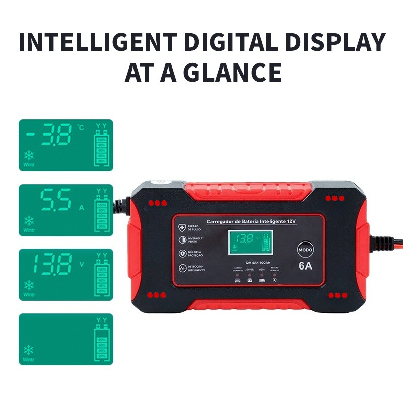 12V6A Motorcycle Battery Charger Car Battery Charger 12V Smart Repair Battery Charger
