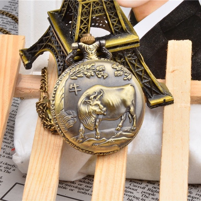 Wholesale Retro Flip Zodiac Large Pocket Watch Creative Men's and Women's Students Watch Large Dial Old People