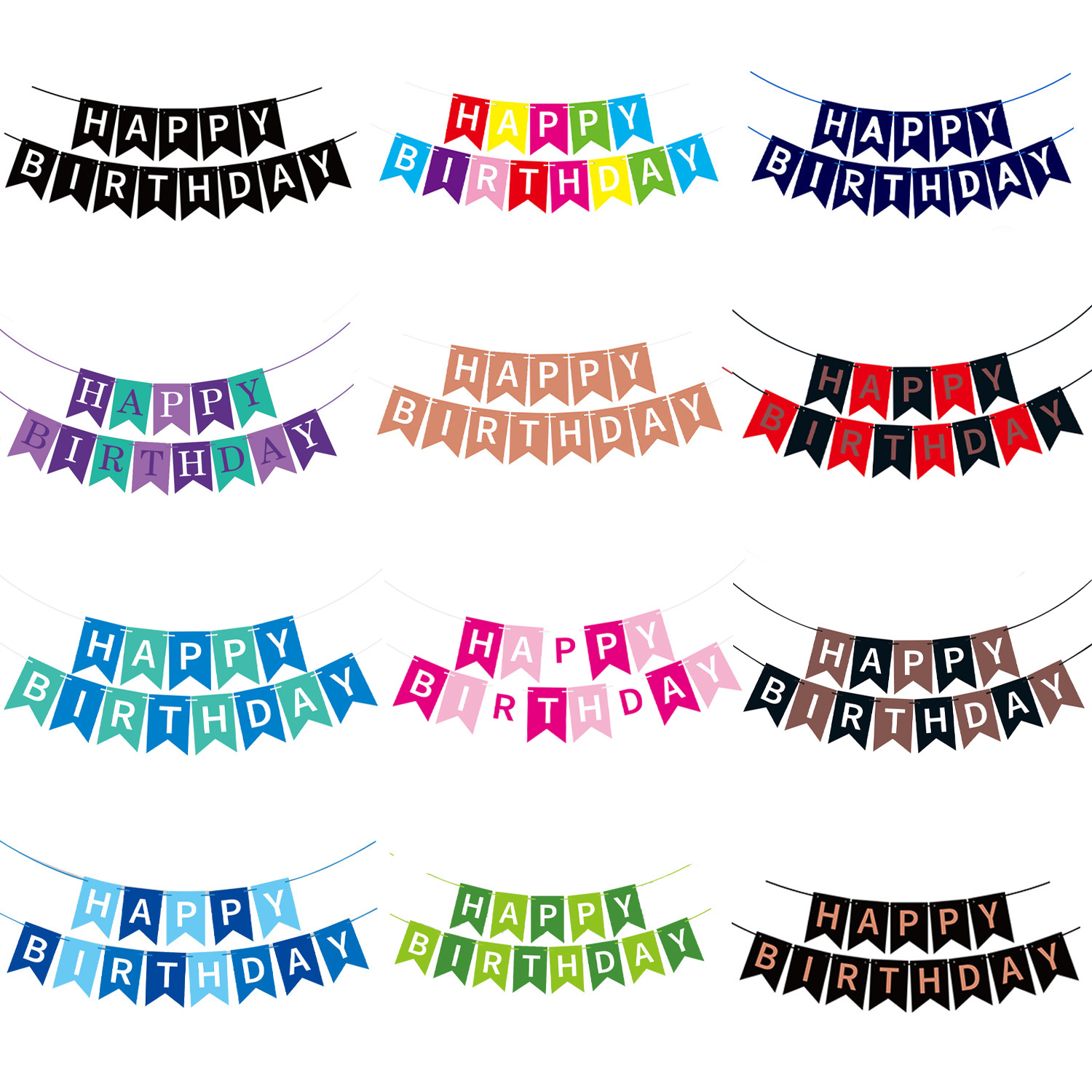 Bronzing Fishtail Happy Birthday Flag Happy birthday Party Decoration Happy Birthday Banner Flower