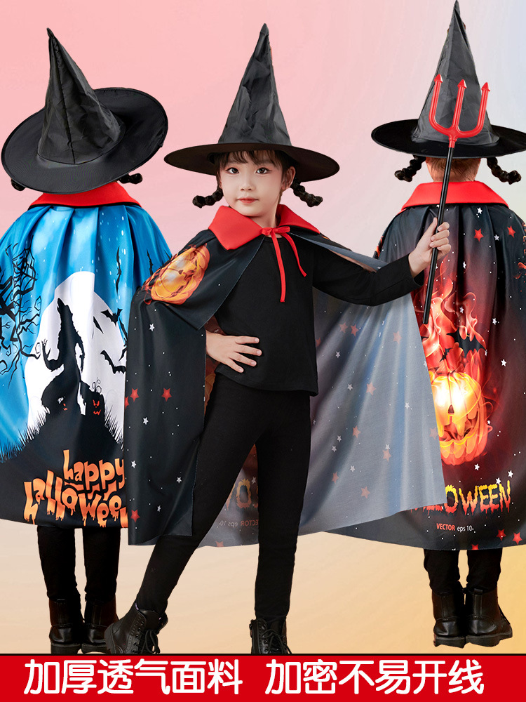 Кросс-бордерный Хэллоуин детский плащ костюм для выступлений костюм волшебника шляпа трехмерный печатный костюм