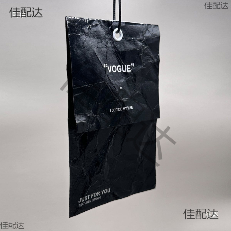 Special Material Black Hand-held Paper Tag Bright Black Crepe Paper Trendy Brand Clothing Trademark Tag