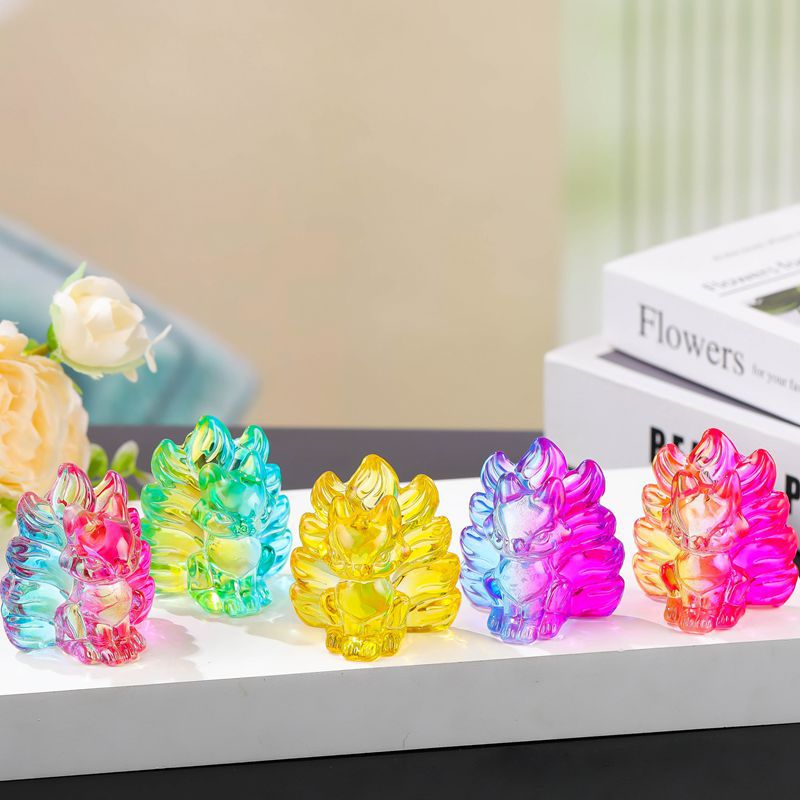 Creative glass nine-tailed fox animal desktop decoration fortune wholesale cross-border crystal nine-tailed fox small gifts
